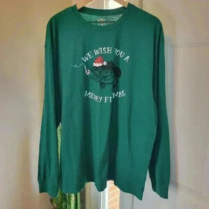 Red Head Brand Co. Merry Fishmas‎ Green Longsleeve Tshirt, Size XL